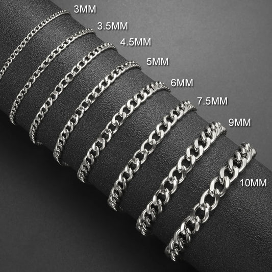 My Shape Fashion Cuban Chain Men Bracelet Stainless Steel 3/5/7/9mm Width Chain Bracelets Figaro Chain Boy Wrist Jewelry Couple