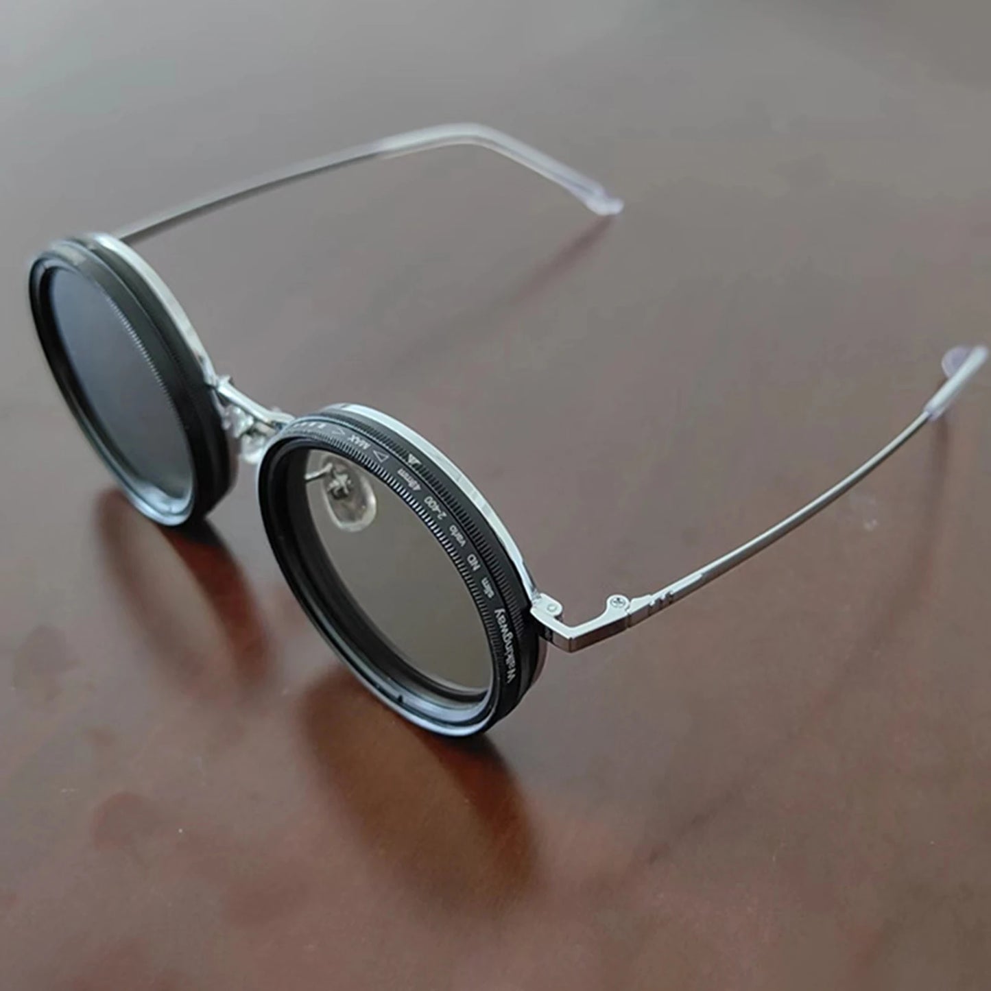 ND Filter Sunglasses 1-9 Gears Adjustable Sunglasses with ND Filter Lenses Handcrafted Retro Sun Glasses Round Polarized Glasses