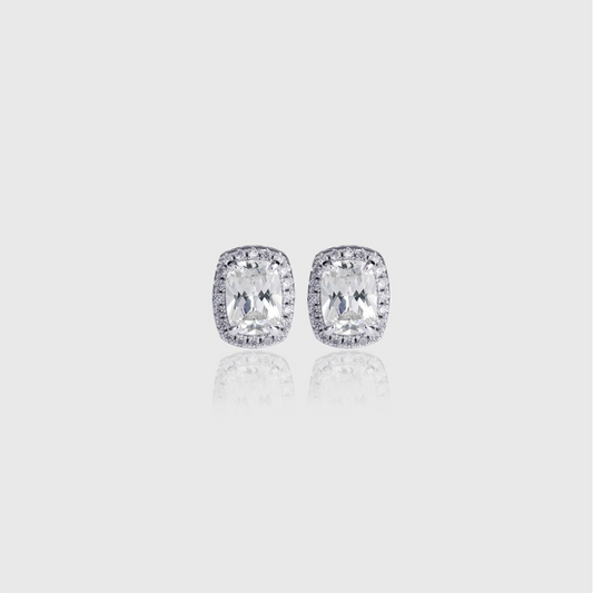 WOMENS WHITE SQUARE CUT SAPHIRE EARRINGS [WHITE GOLD]