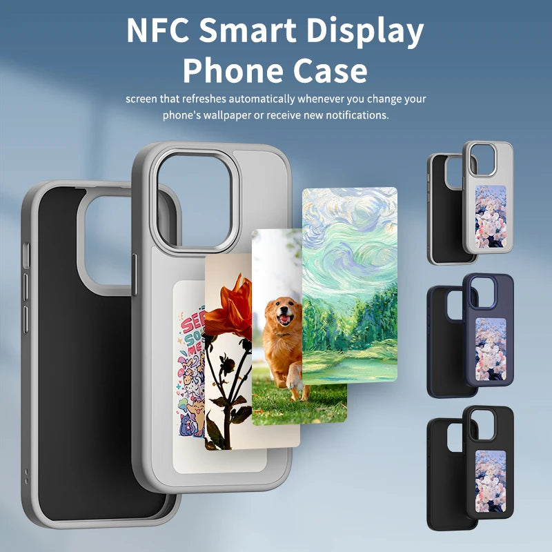 NFC DIY Picture Ink Phone Case for iPhone 16 15 14 13 Pro Max DIY Case Screen Phone Cover Cartoon Protection Funda Battery Free