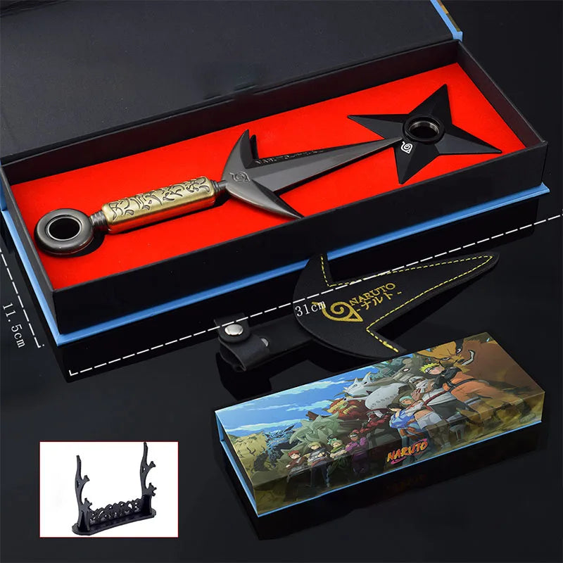 Naruto Anime Peripherals Weapon Model Flying Thor Naruto Kunai Knife Rotate Shuriken Gifts Box Metal Ornaments Gifts Collections