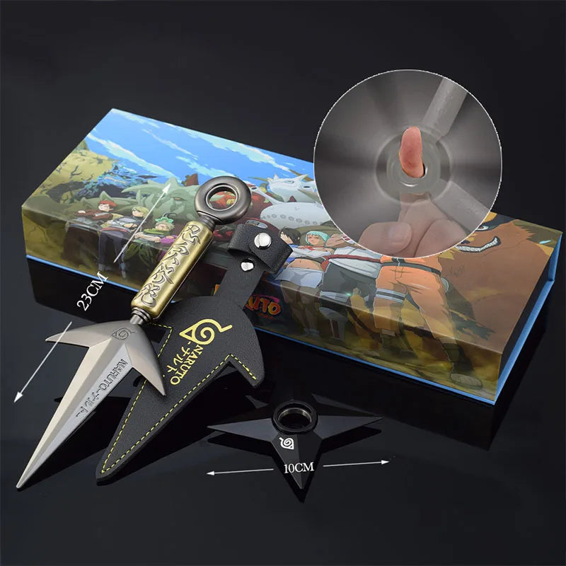 Naruto Anime Peripherals Weapon Model Flying Thor Naruto Kunai Knife Rotate Shuriken Gifts Box Metal Ornaments Gifts Collections