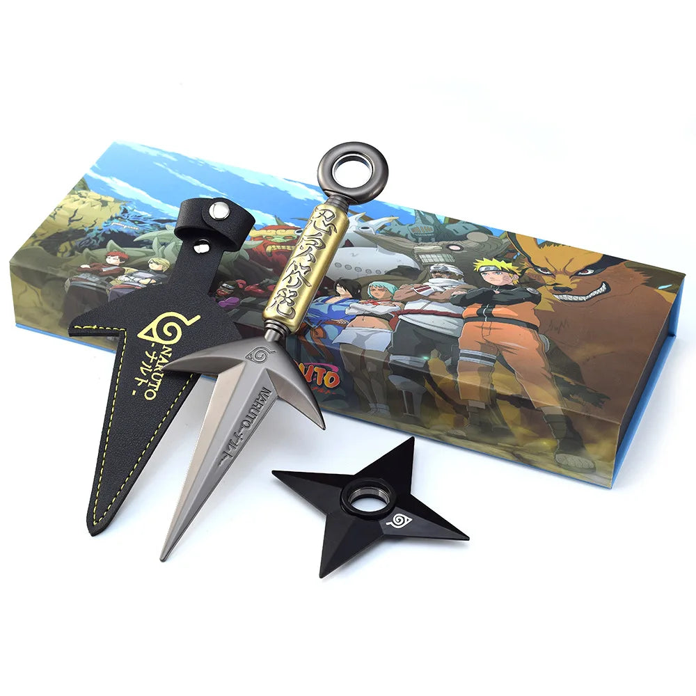 Naruto Anime Peripherals Weapon Model Flying Thor Naruto Kunai Knife Rotate Shuriken Gifts Box Metal Ornaments Gifts Collections