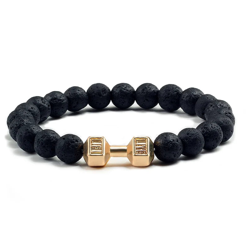 Natural Black Volcanic Lava Stone Dumbbell Bracelet black Matte Beads Bracelets For Women Men Fitness Barbell Jewelry Pulseras