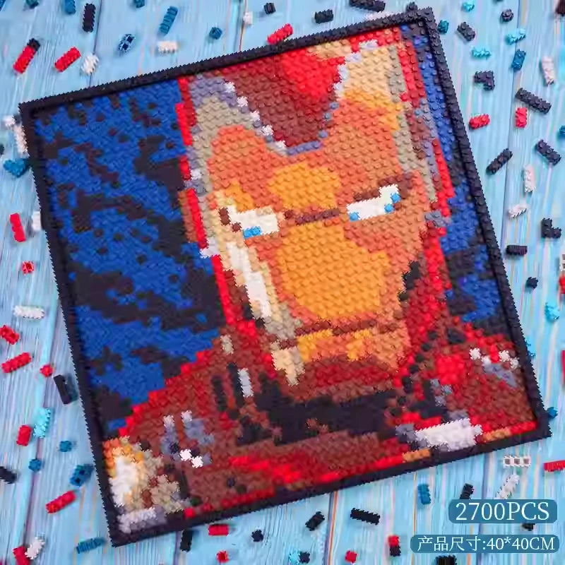 Neue Wanddekoration Porträts Marvel Iron Man und Spider Man Bausteine Ziegel Puzzle Spielzeug Geschenke für Kinder mit Fotorahmen Geschenk