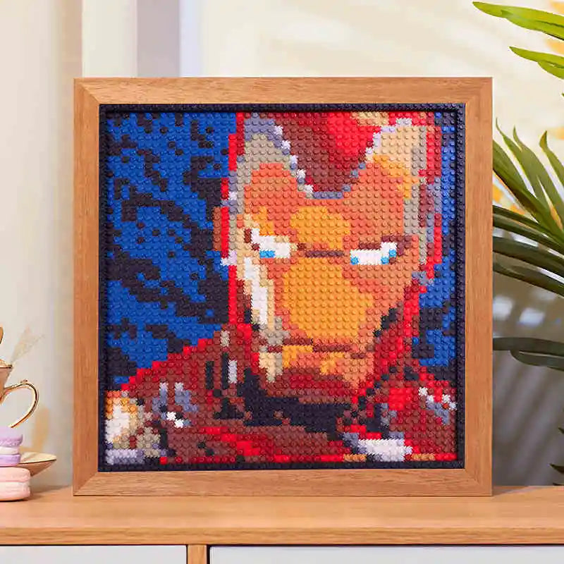 Neue Wanddekoration Porträts Marvel Iron Man und Spider Man Bausteine Ziegel Puzzle Spielzeug Geschenke für Kinder mit Fotorahmen Geschenk