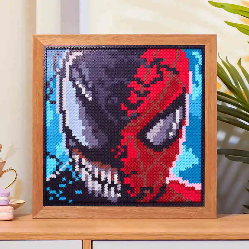 Neue Wanddekoration Porträts Marvel Iron Man und Spider Man Bausteine Ziegel Puzzle Spielzeug Geschenke für Kinder mit Fotorahmen Geschenk