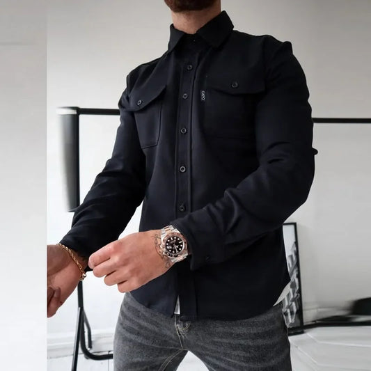 New Autumn Winter Men Long Sleeve Lapel  Outerwear Coats Man Single-Breasted Solid Color Pocket Coats Men's Casual Shirt Jackets