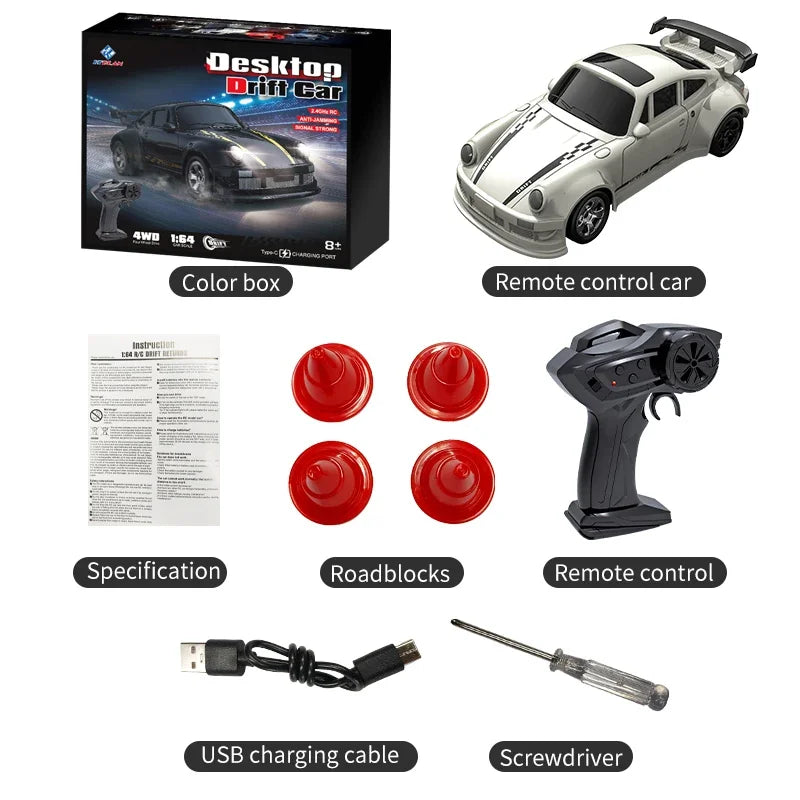 New Remote Control Drift Car 2.4G 1:64 Scale 4WD Model Vehicle With LED Light Racing Sport Toys For Adults Boys Girls Kids Gifts