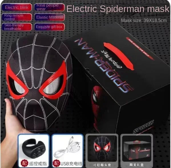 New The Amazing Spider-Man Headgear Movable Mask Helmet Cosplay Electric Ring Control Eye Luminous Collection Model Kid Toy Gift