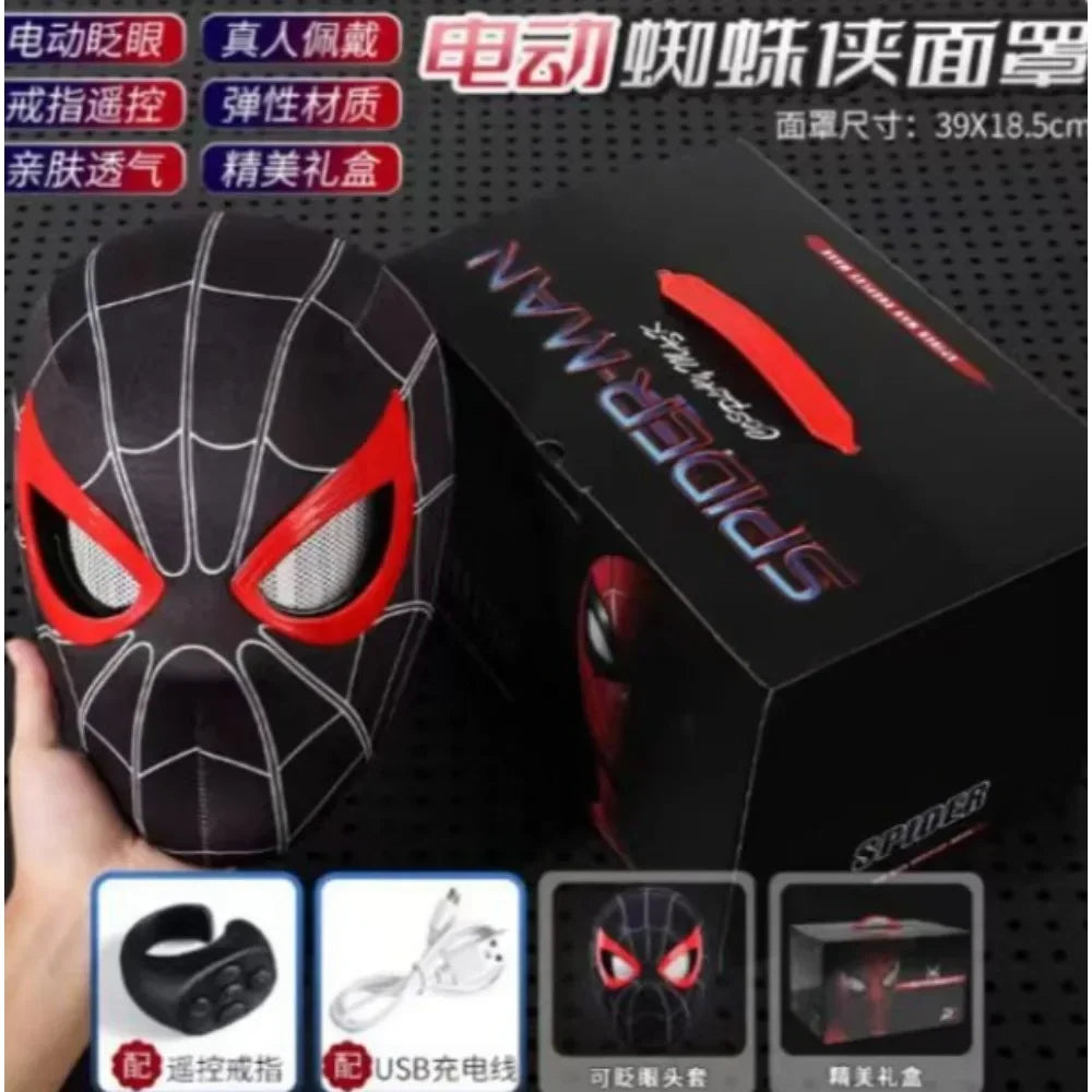 New The Amazing Spider-Man Headgear Movable Mask Helmet Cosplay Electric Ring Control Eye Luminous Collection Model Kid Toy Gift