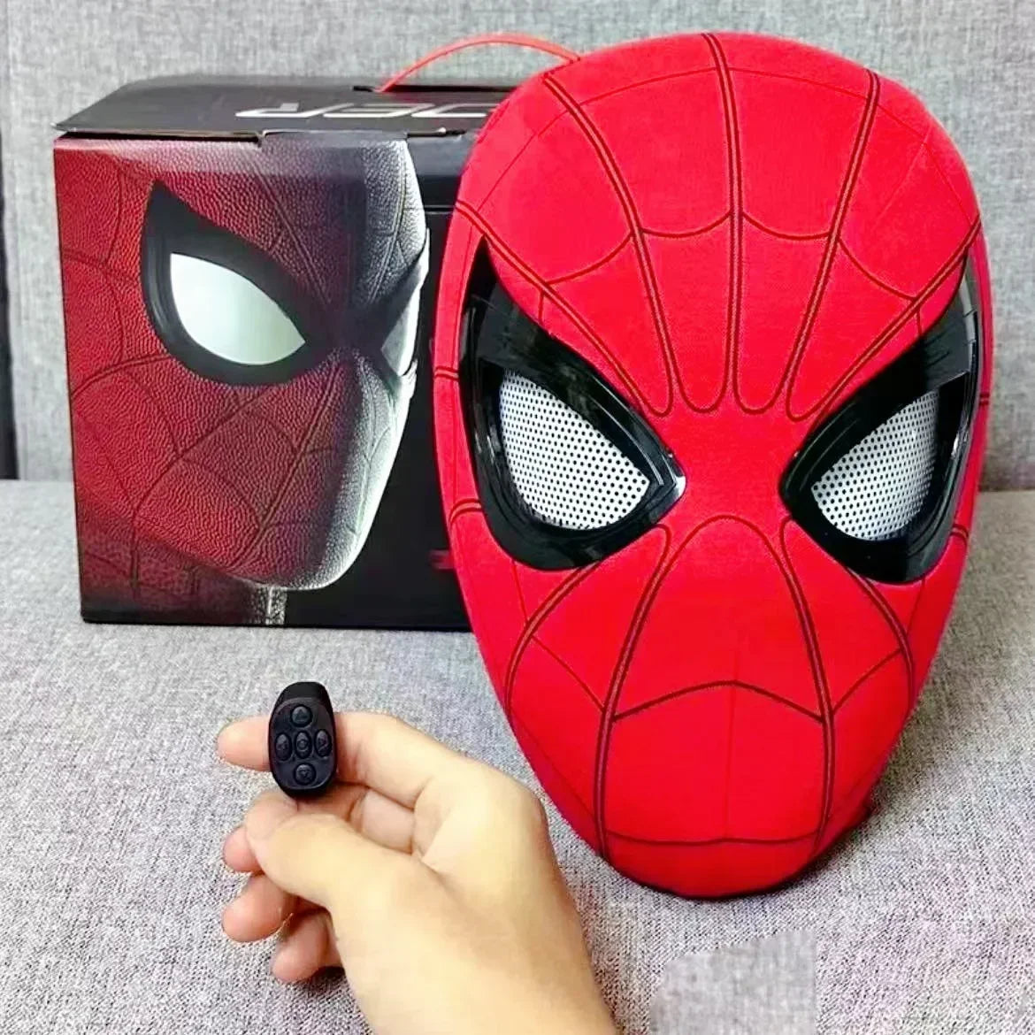 New The Amazing Spider-Man Headgear Movable Mask Helmet Cosplay Electric Ring Control Eye Luminous Collection Model Kid Toy Gift