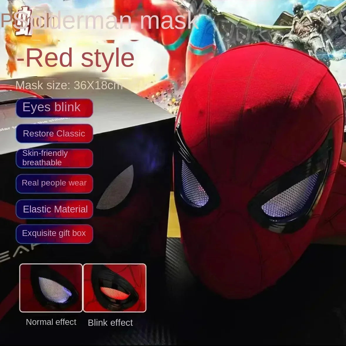 New The Amazing Spider-Man Headgear Movable Mask Helmet Cosplay Electric Ring Control Eye Luminous Collection Model Kid Toy Gift