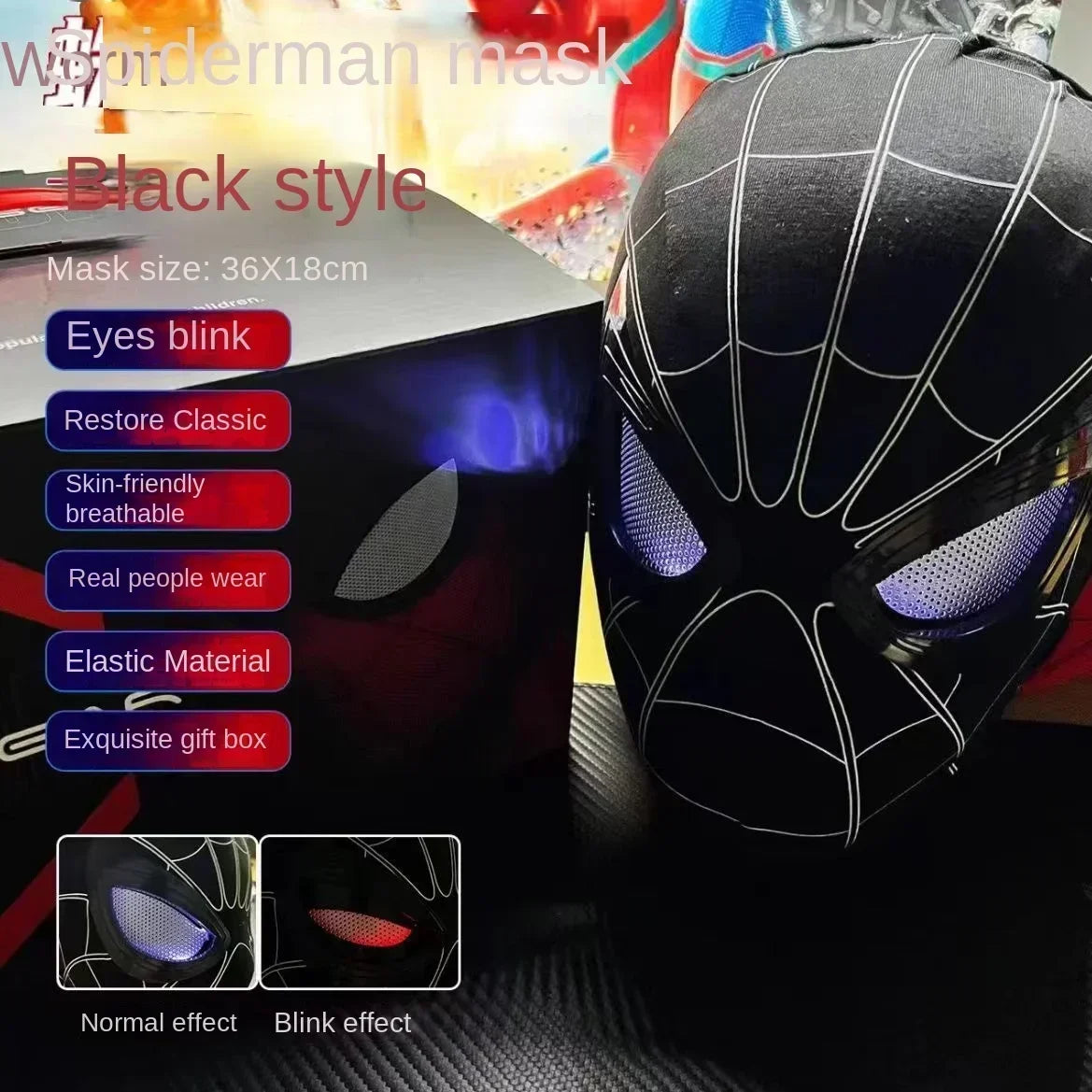 New The Amazing Spider-Man Headgear Movable Mask Helmet Cosplay Electric Ring Control Eye Luminous Collection Model Kid Toy Gift