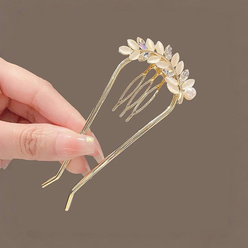 High-end Exquisite Cat Eye U-shaped Hairpin New Wheat Leaf Hair Plug Updo Hair 40g