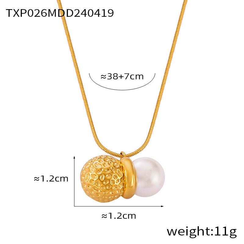 European And American Style Simple Personality Hip Hop Style Ornament Peanut Shape Pendant Inlaid Shell Pearls Design Titanium Steel Jewelry 30g