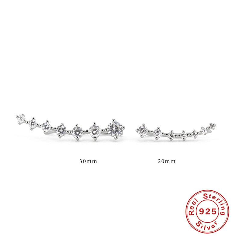 S925 Sterling Silver Single Row 7 PCs Shiny Diamond Ear Studs 22g