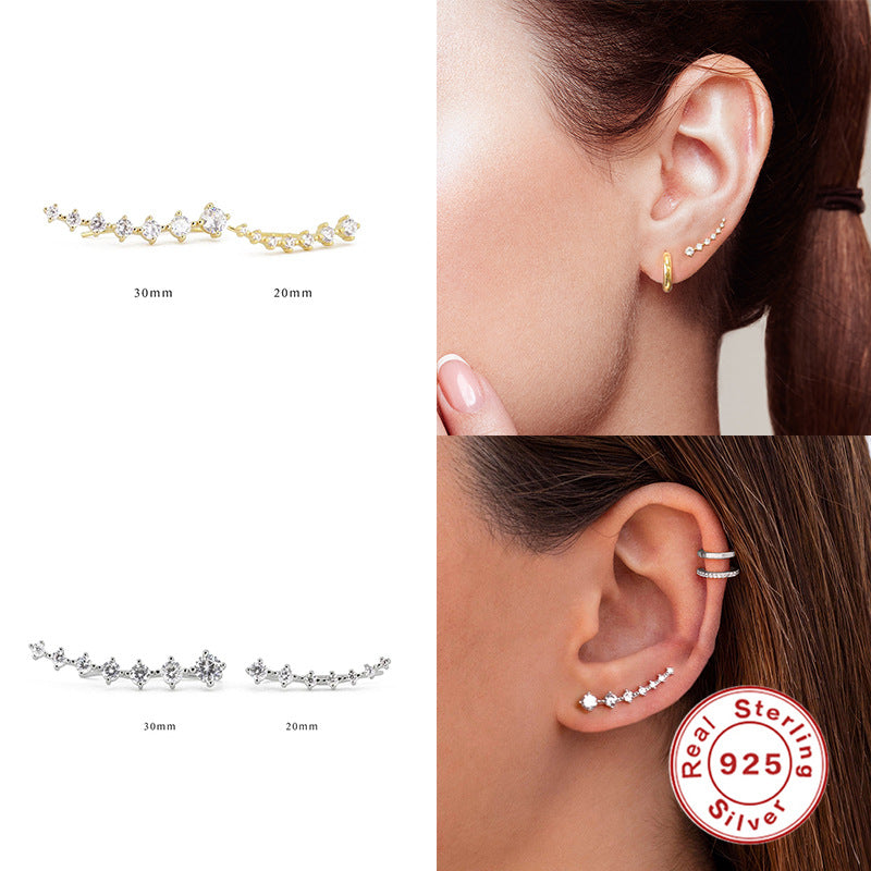 S925 Sterling Silver Single Row 7 PCs Shiny Diamond Ear Studs 22g