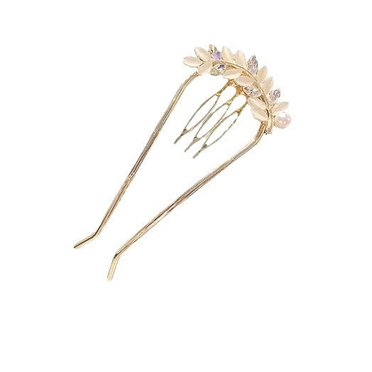 High-end Exquisite Cat Eye U-shaped Hairpin New Wheat Leaf Hair Plug Updo Hair 40g