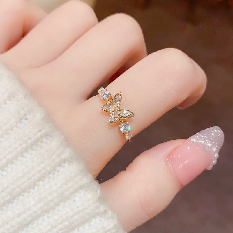 Fashion Jewelry Sweet And Diamond Mounted Butterfly Niche Design Ring 15g