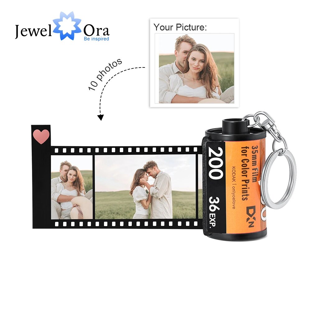 Personalized 10 Pcs Photos Print Film Roll Keychain Couple Gifts Stainless Steel DIY Photo Keyring Custom Valentines Day Gift