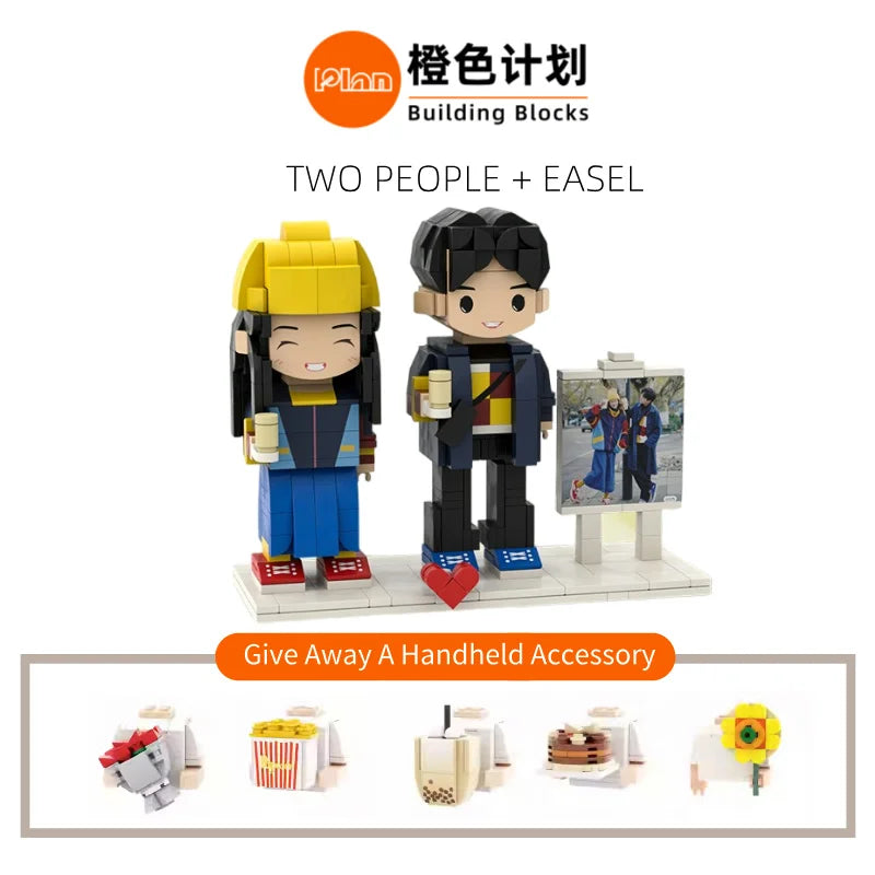 Plan laranja blocos de construção personalizados personagem personalizado casal conjunto corpo inteiro 2 minifiguras pequenas grânulos foto