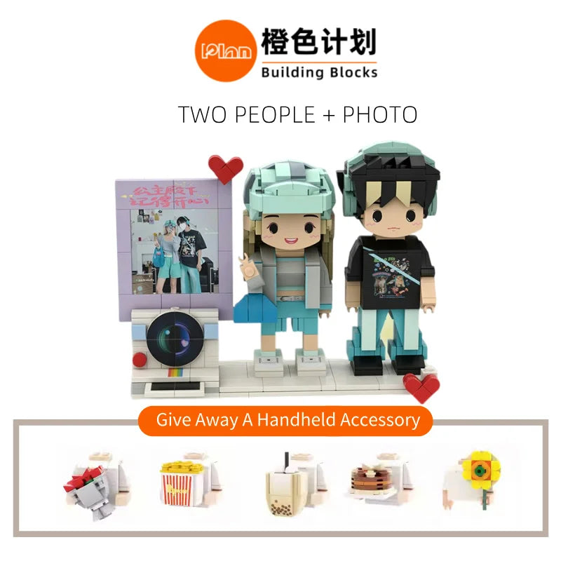 Plan laranja blocos de construção personalizados personagem personalizado casal conjunto corpo inteiro 2 minifiguras pequenas grânulos foto