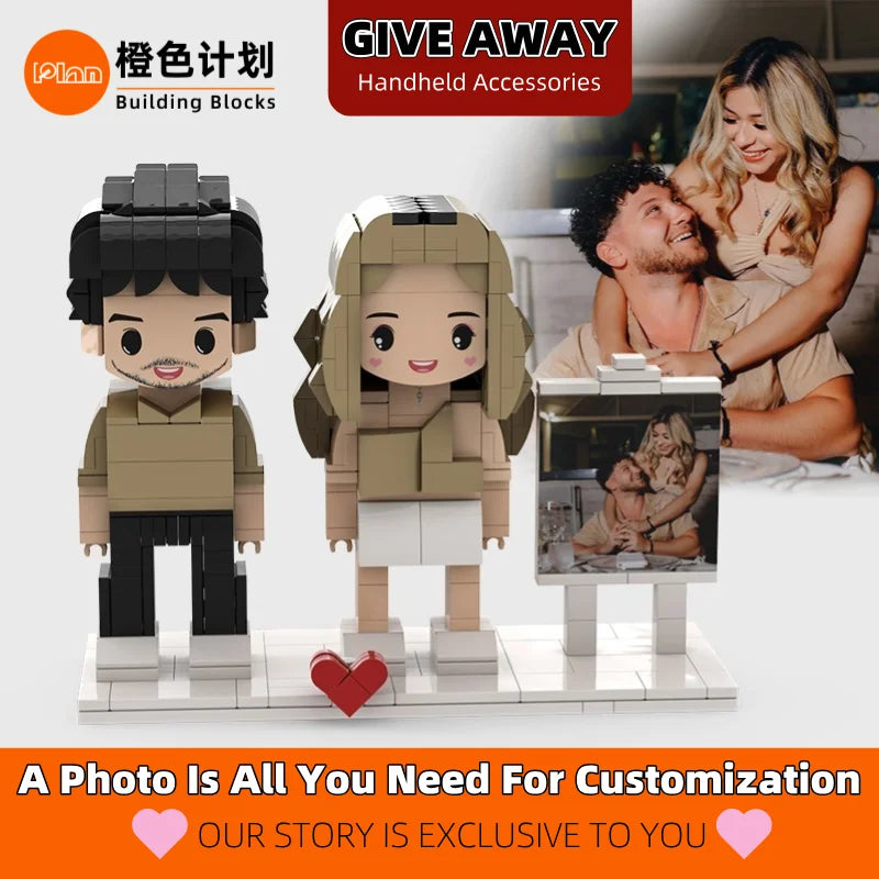 Plan laranja blocos de construção personalizados personagem personalizado casal conjunto corpo inteiro 2 minifiguras pequenas grânulos foto