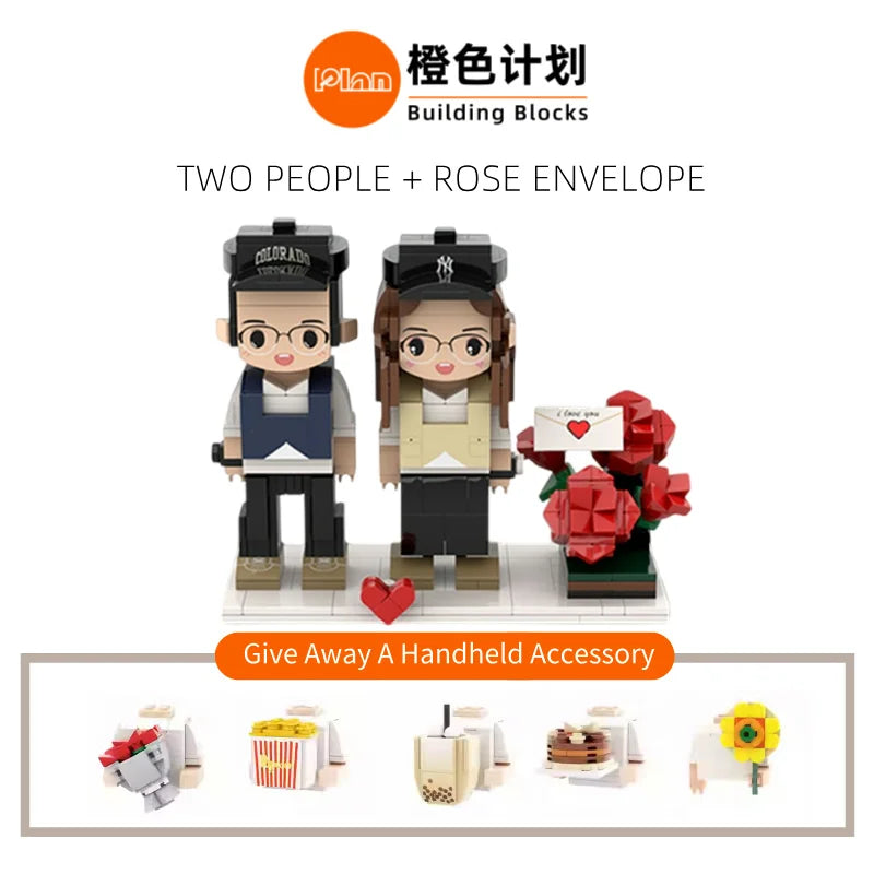 Plan laranja blocos de construção personalizados personagem personalizado casal conjunto corpo inteiro 2 minifiguras pequenas grânulos foto