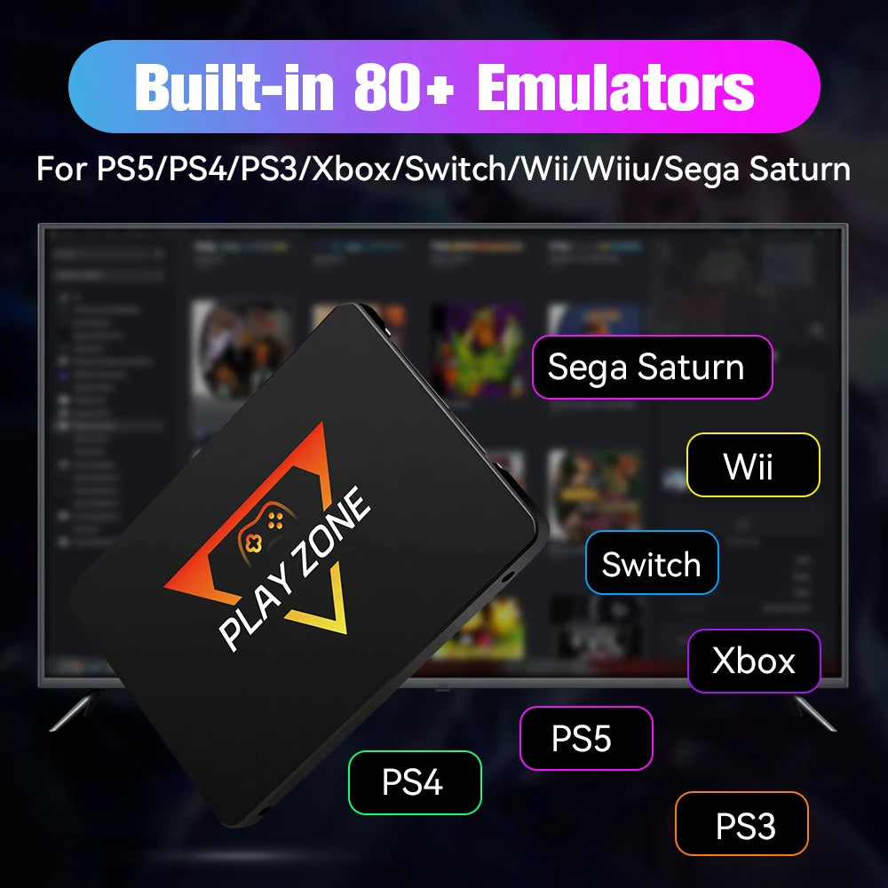 Playzone 1TB SSD&Game Consoles For PS5/PS4/PS3/Xbox/Xbox one/Switch With 16000 Emulator Games+86 PC Games Plug&Play For WIN PC