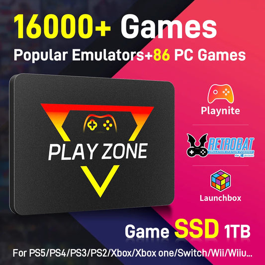 Playzone 1TB SSD&Game Consoles For PS5/PS4/PS3/Xbox/Xbox one/Switch With 16000 Emulator Games+86 PC Games Plug&Play For WIN PC