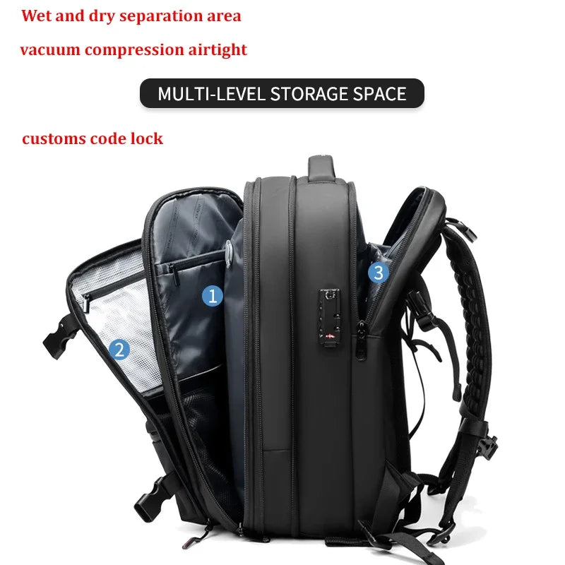 Reise-Männer 17-Zoll-Laptop-Rucksack Vakuumkompressionsrucksack Business-Schulrucksack mit großer Kapazität Erweitern Sie den Outdoor-Rucksack