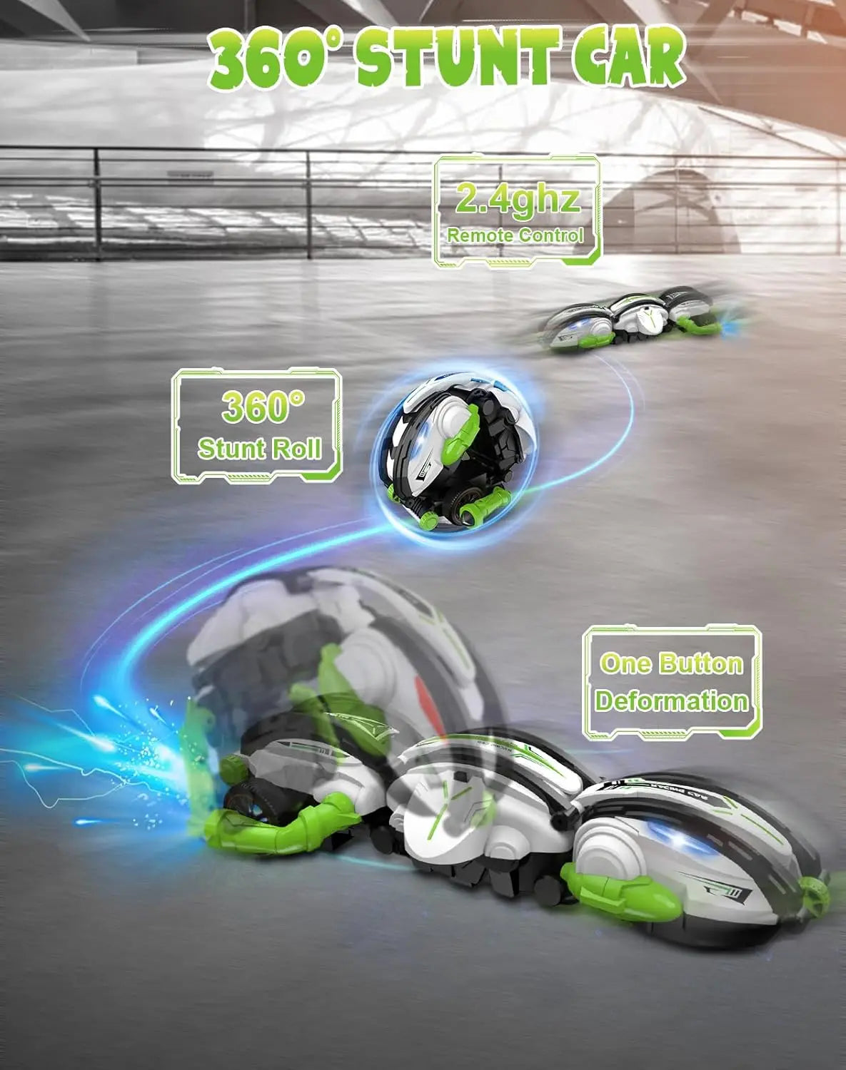 Remote Control Car Snake 360° Rolling RC Stunt Snake Car with LED Lights Indoor Outdoor Toys for Kids