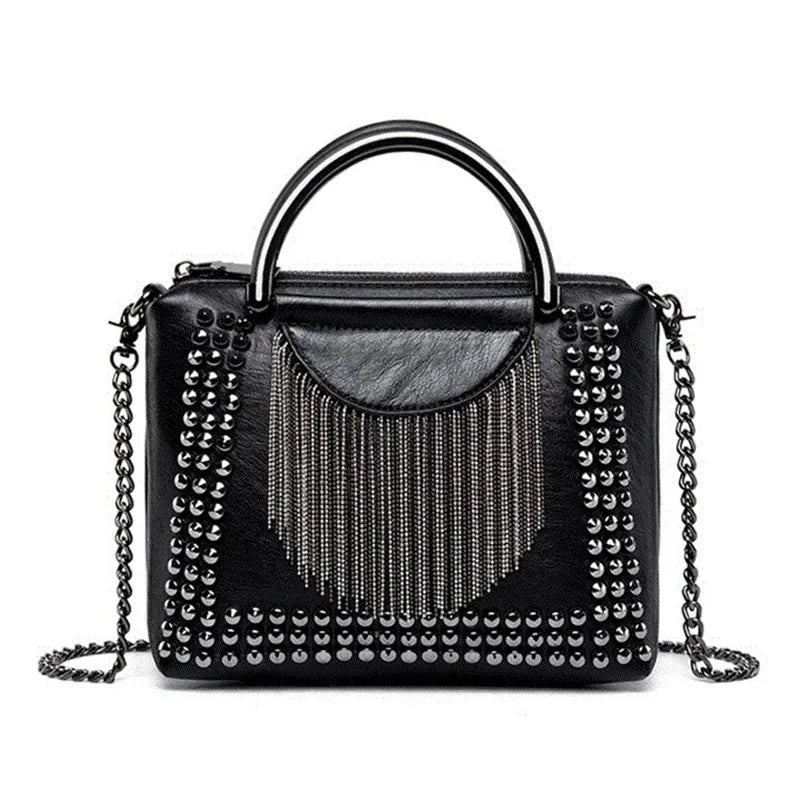 Rivet Design Women Handbag mini Fashion Chain Tassel Lady Shoulder Bags Black Girls Flap Crossbody Bag bolsa franja Totes