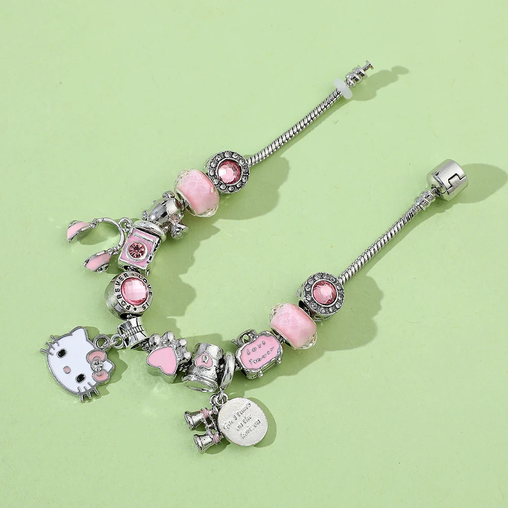 Sanrio Cartoon Anime HelloKitty Bracelet Cute Cartoon Figure KTcat Fashion DIY Accessory Kitty Bracelet for Children Party Gifts