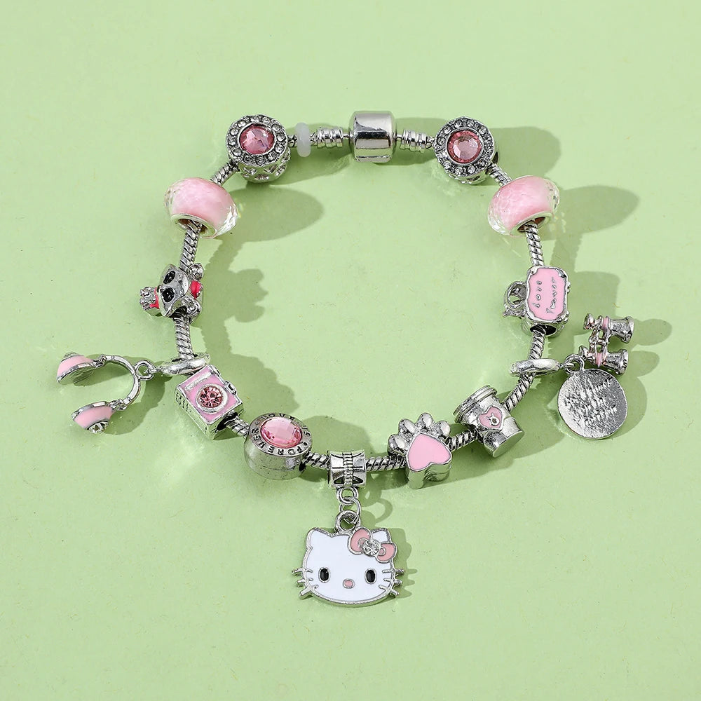 Sanrio Cartoon Anime HelloKitty Bracelet Cute Cartoon Figure KTcat Fashion DIY Accessory Kitty Bracelet for Children Party Gifts