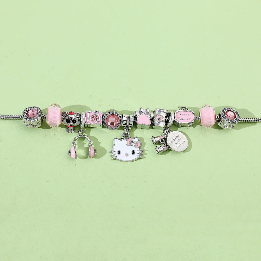 Sanrio Cartoon Anime HelloKitty Bracelet Cute Cartoon Figure KTcat Fashion DIY Accessory Kitty Bracelet for Children Party Gifts