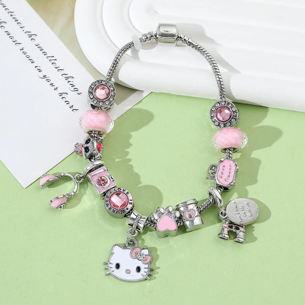 Sanrio Cartoon Anime HelloKitty Bracelet Cute Cartoon Figure KTcat Fashion DIY Accessory Kitty Bracelet for Children Party Gifts