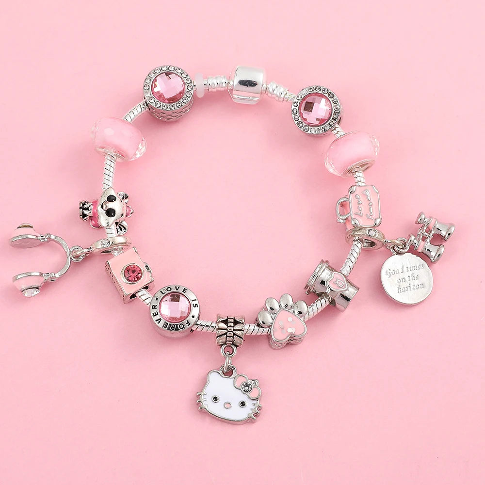 Sanrio Cartoon Anime HelloKitty Bracelet Cute Cartoon Figure KTcat Fashion DIY Accessory Kitty Bracelet for Children Party Gifts