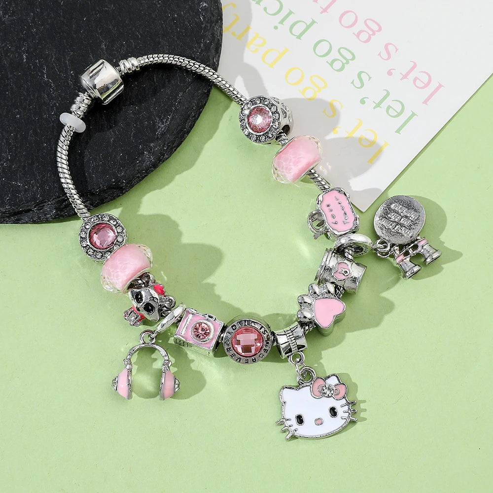 Sanrio Cartoon Anime HelloKitty Bracelet Cute Cartoon Figure KTcat Fashion DIY Accessory Kitty Bracelet for Children Party Gifts