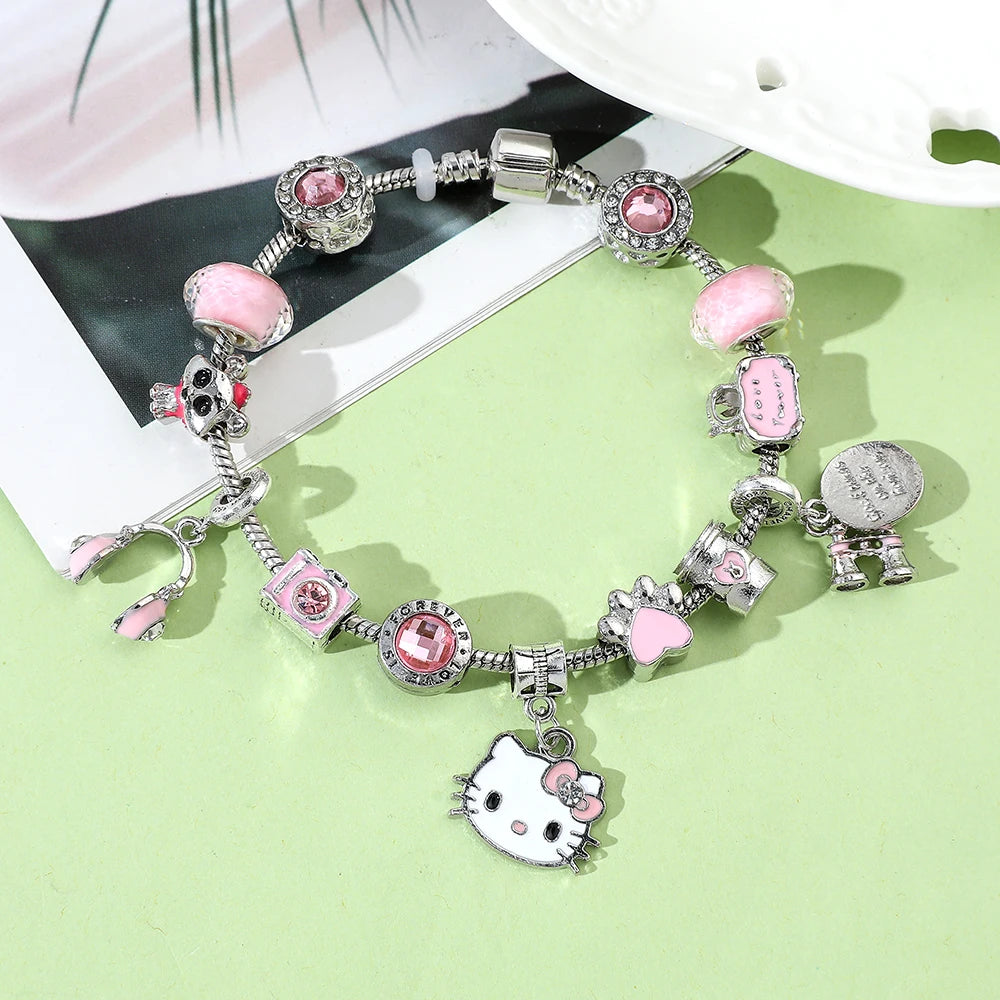 Sanrio Cartoon Anime HelloKitty Bracelet Cute Cartoon Figure KTcat Fashion DIY Accessory Kitty Bracelet for Children Party Gifts