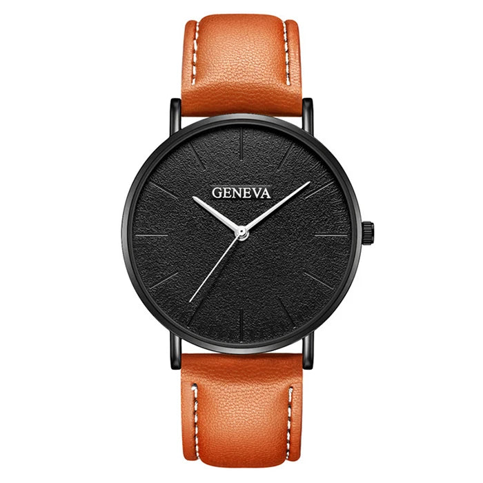 Simple Style Black Men Watches Top Brand Geneva Luxury Quartz Man Watch Minimalist Casual Leather Men Clock 2021 Erkek Kol Saati