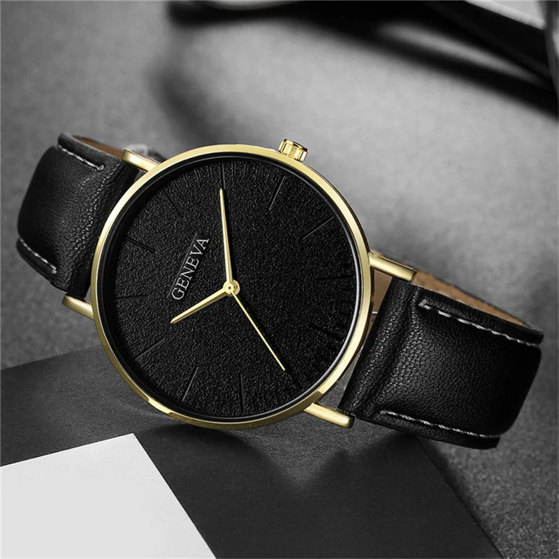 Simple Style Black Men Watches Top Brand Geneva Luxury Quartz Man Watch Minimalist Casual Leather Men Clock 2021 Erkek Kol Saati