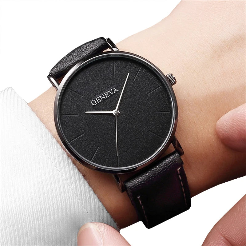 Simple Style Black Men Watches Top Brand Geneva Luxury Quartz Man Watch Minimalist Casual Leather Men Clock 2021 Erkek Kol Saati