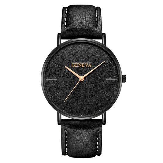 Simple Style Black Men Watches Top Brand Geneva Luxury Quartz Man Watch Minimalist Casual Leather Men Clock 2021 Erkek Kol Saati