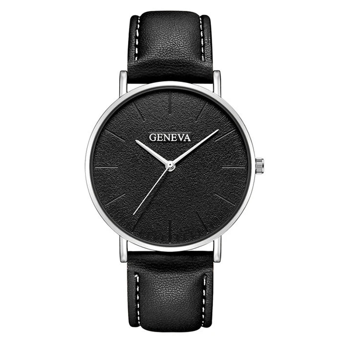 Simple Style Black Men Watches Top Brand Geneva Luxury Quartz Man Watch Minimalist Casual Leather Men Clock 2021 Erkek Kol Saati