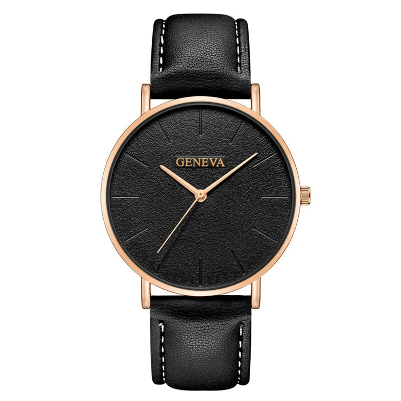 Simple Style Black Men Watches Top Brand Geneva Luxury Quartz Man Watch Minimalist Casual Leather Men Clock 2021 Erkek Kol Saati