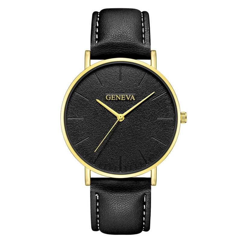 Simple Style Black Men Watches Top Brand Geneva Luxury Quartz Man Watch Minimalist Casual Leather Men Clock 2021 Erkek Kol Saati