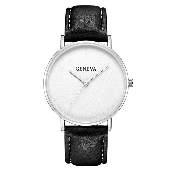 Simple Style Black Men Watches Top Brand Geneva Luxury Quartz Man Watch Minimalist Casual Leather Men Clock 2021 Erkek Kol Saati