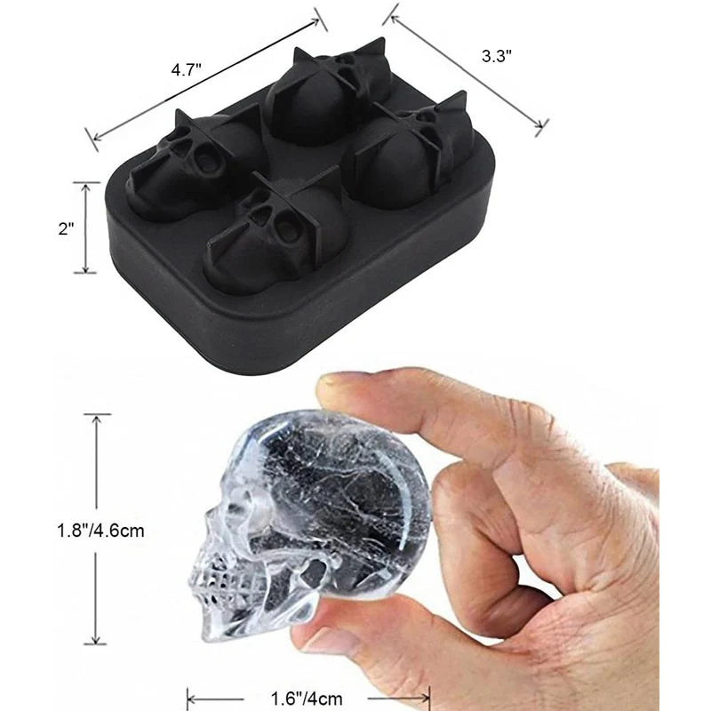 Skull Whisky Cocktail Ice Block Tray Silicone Mold Candy Ice Cream Mold Pudding Soap Ice Mold Halloween Gift Bake Mold